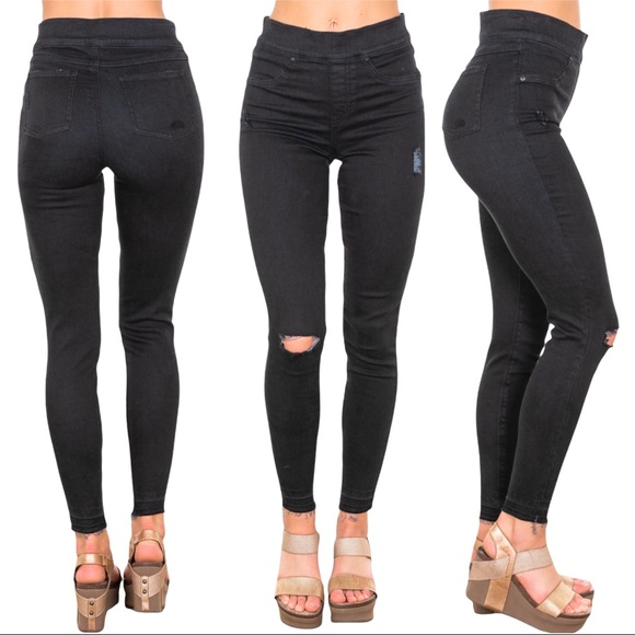 Spanx Black Distressed Skinny Jeans Jeggings Raw Edge Small - Picture 1 of 13